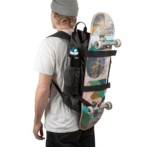 backpack that holds a skateboard.